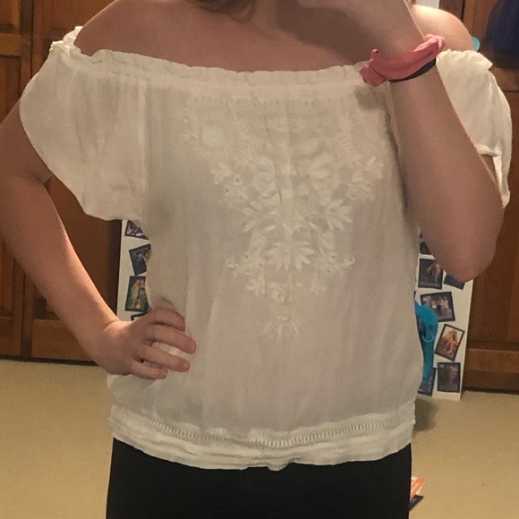 White Hollister Off The Shoulder Shirt Lace Small - Picture 2 of 8